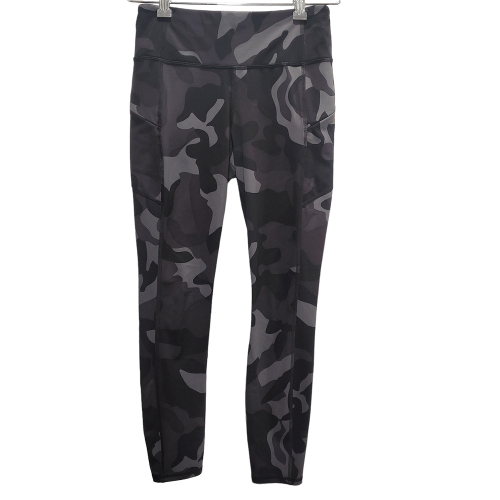 Athleta Size XS Gray Black Camo Crop Leggings with Pockets EUC